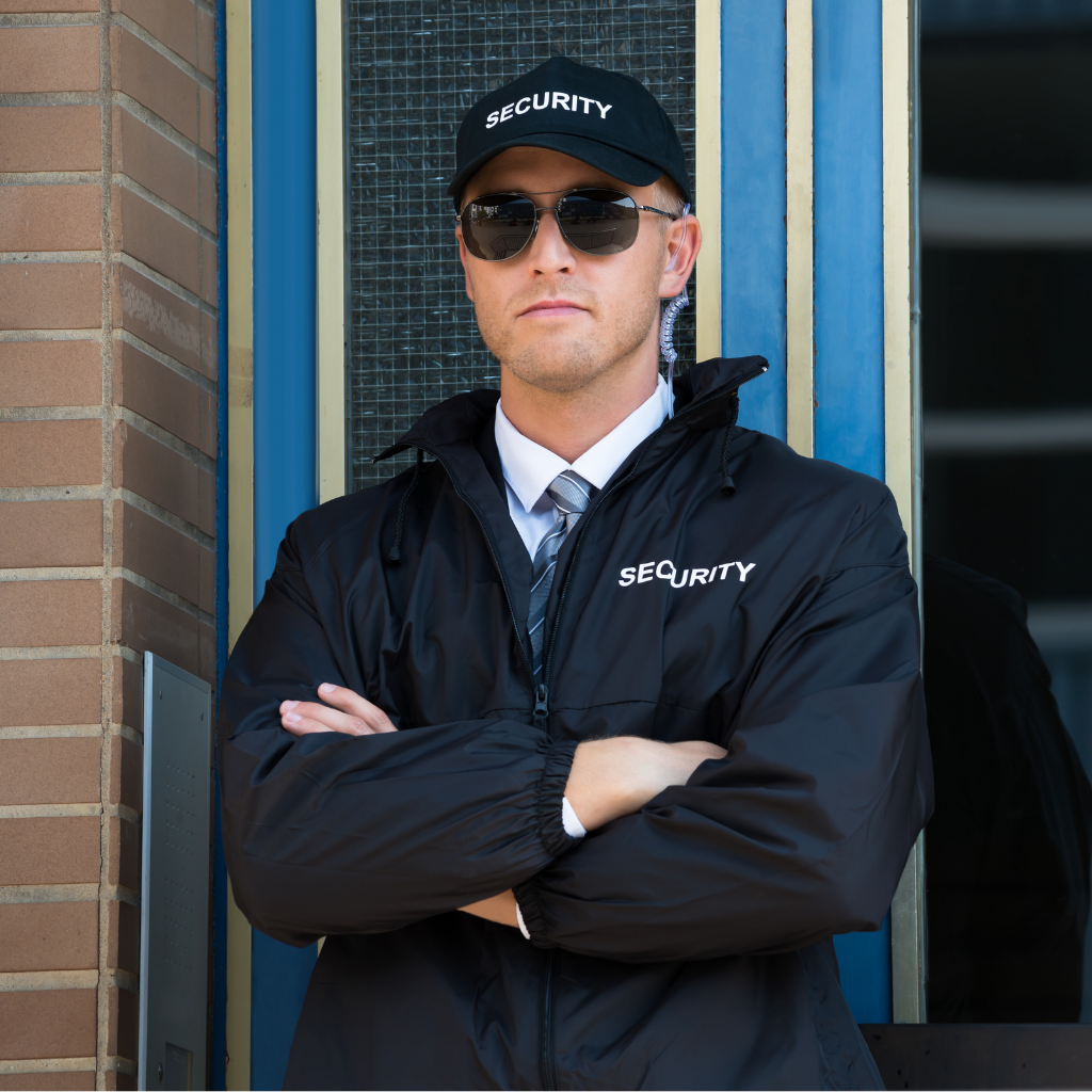 Professional SIA-licensed security guard on duty at a commercial property in Derby